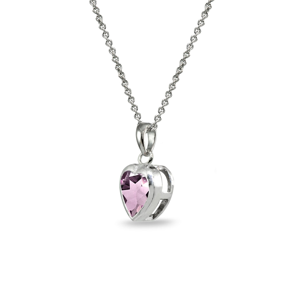 Sterling Silver Created Alexandrite 7mm Heart Bezel-Set Pendant Necklace-2