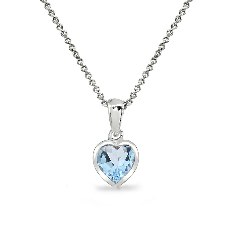 Sterling Silver Blue Topaz 7mm Heart Bezel-Set Dainty Pendant Necklace