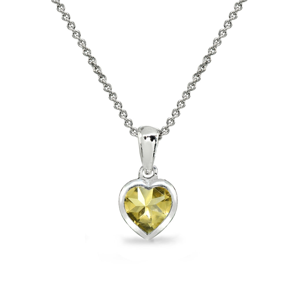 Sterling Silver Citrine 7mm Heart Bezel-Set Dainty Pendant Necklace