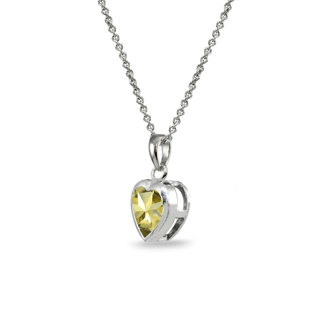 Sterling Silver Citrine 7mm Heart Bezel-Set Dainty Pendant Necklace-2