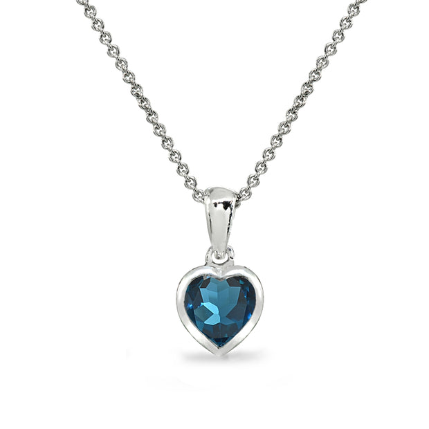 Sterling Silver London Blue Topaz 7mm Heart Bezel-Set Dainty Pendant Necklace
