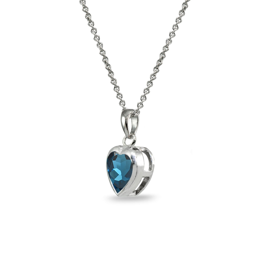 Sterling Silver London Blue Topaz 7mm Heart Bezel-Set Dainty Pendant Necklace-2
