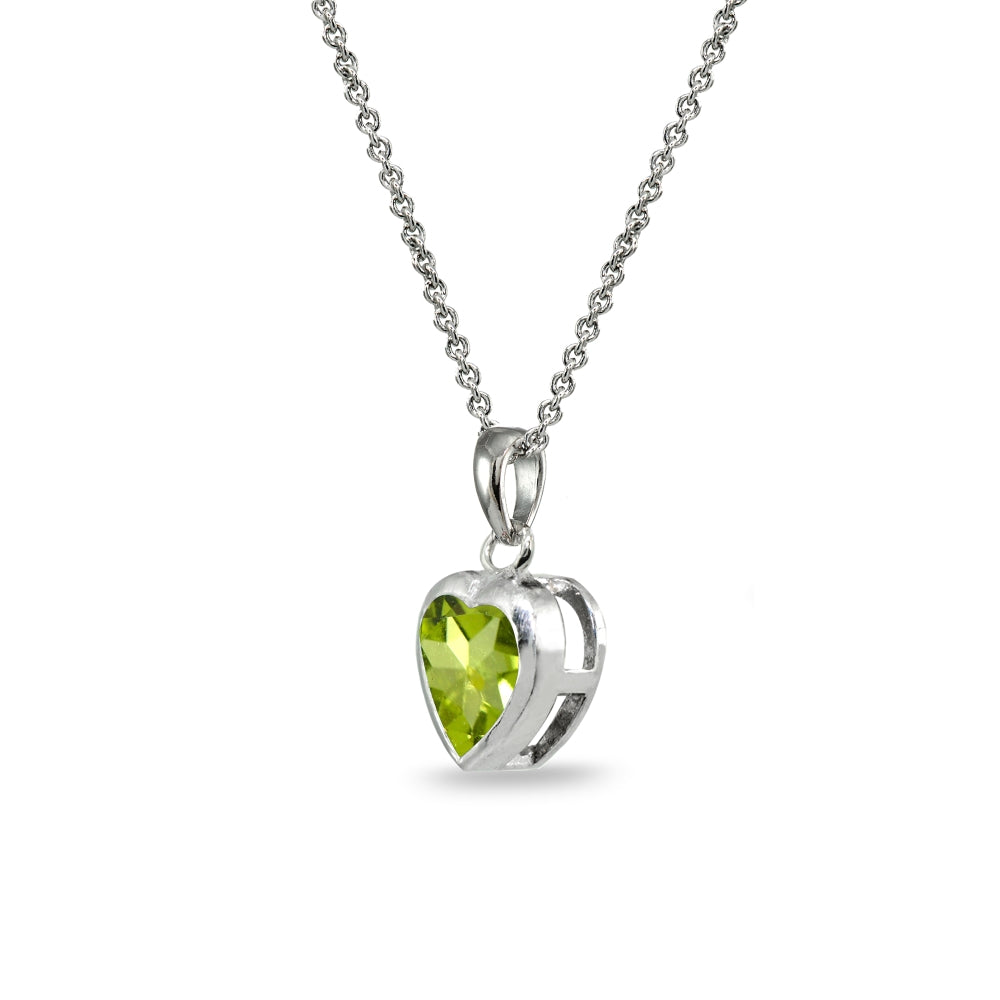 Sterling Silver Peridot 7mm Heart Bezel-Set Dainty Pendant Necklace-2