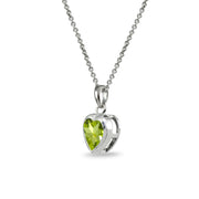 Sterling Silver Peridot 7mm Heart Bezel-Set Dainty Pendant Necklace