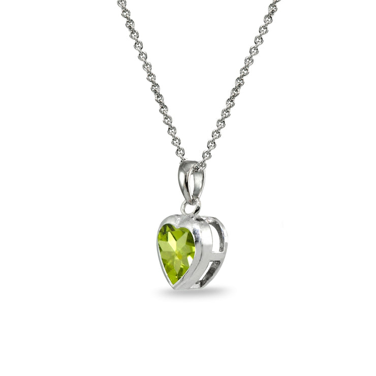 Sterling Silver Peridot 7mm Heart Bezel-Set Dainty Pendant Necklace