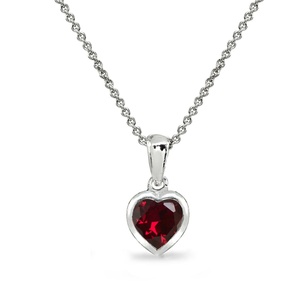 Sterling Silver Created Ruby 7mm Heart Bezel-Set Dainty Pendant Necklace