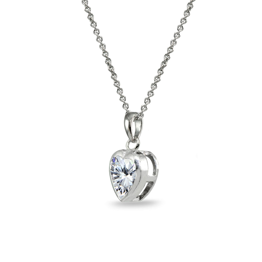 Sterling Silver Cubic Zirconia 7mm Heart Bezel-Set Dainty Pendant Necklace-2