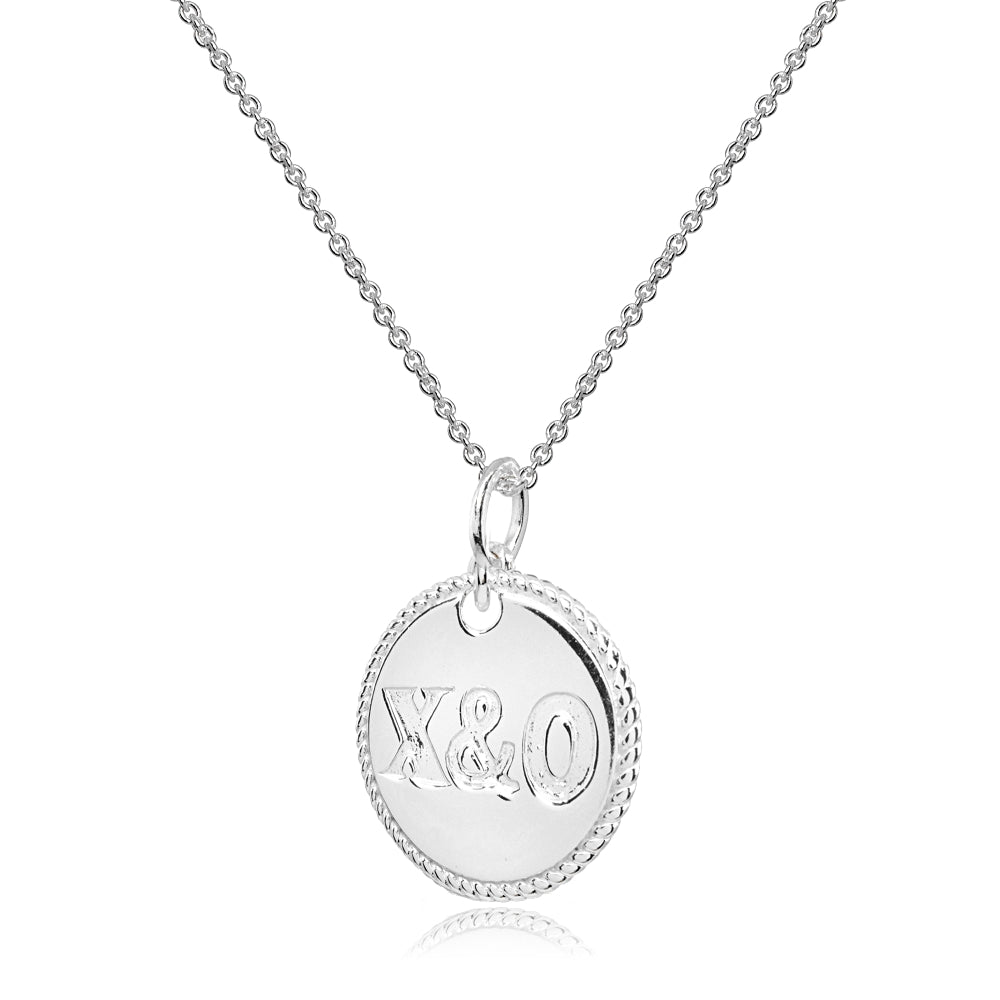 Sterling Silver Polished X&O Hugs and Kisses Medallion Coin Round Pendant Necklace-2