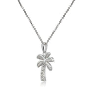 Sterling Silver Polished Palm Tree Summer Filigree Pendant Necklace