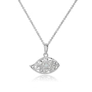 Sterling Silver Synthetic White Opal Round Polished Evil Eye Filigree Pendant Necklace
