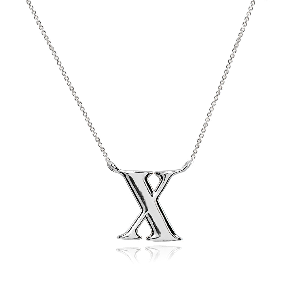 Sterling Silver Polished X Alphabet Letter Initial Necklace