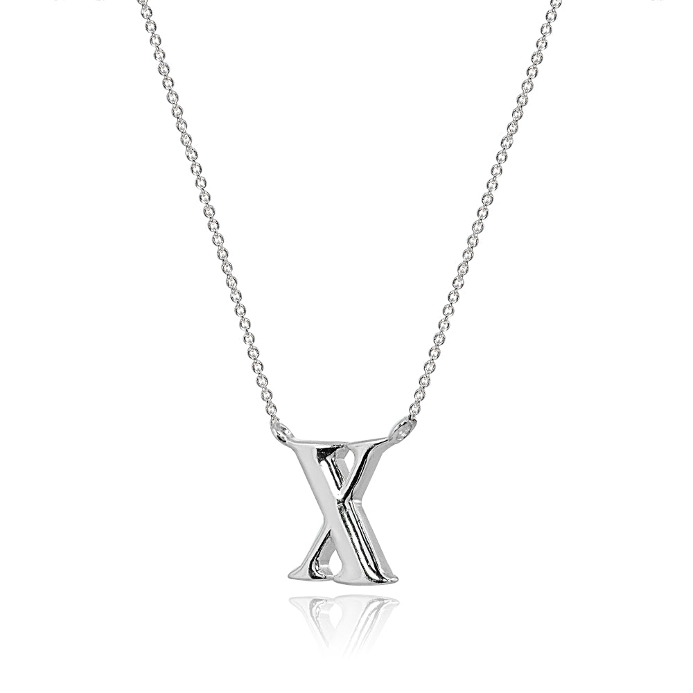Sterling Silver Polished X Alphabet Letter Initial Necklace-2