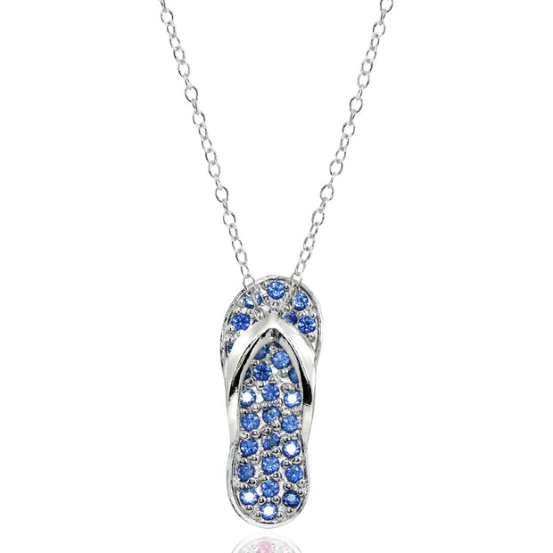Sterling Silver Created Blue Sapphire Flip-Flop Beach Sandal Necklace