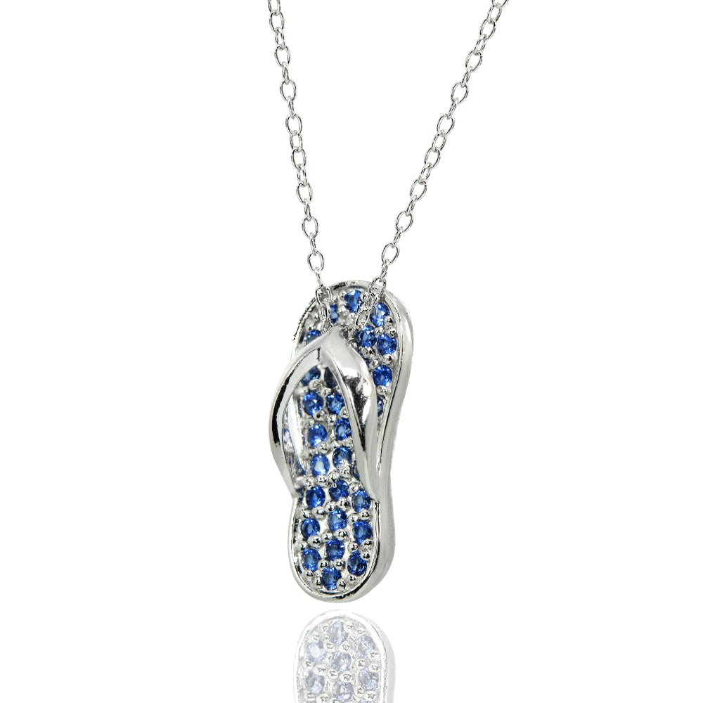 Sterling Silver Created Blue Sapphire Flip-Flop Beach Sandal Necklace-2