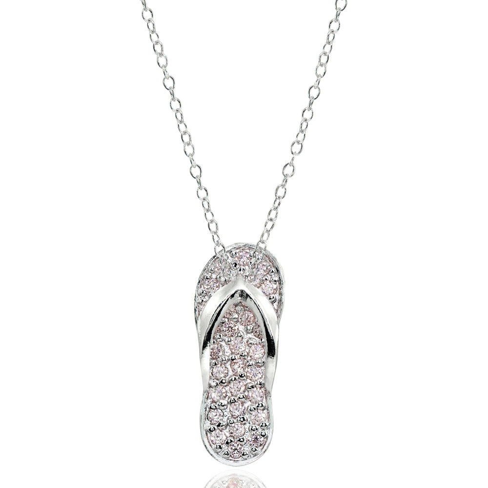 Sterling Silver Created Morganite Flip-Flop Beach Sandal Necklace