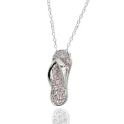 Sterling Silver Created Morganite Flip-Flop Beach Sandal Necklace