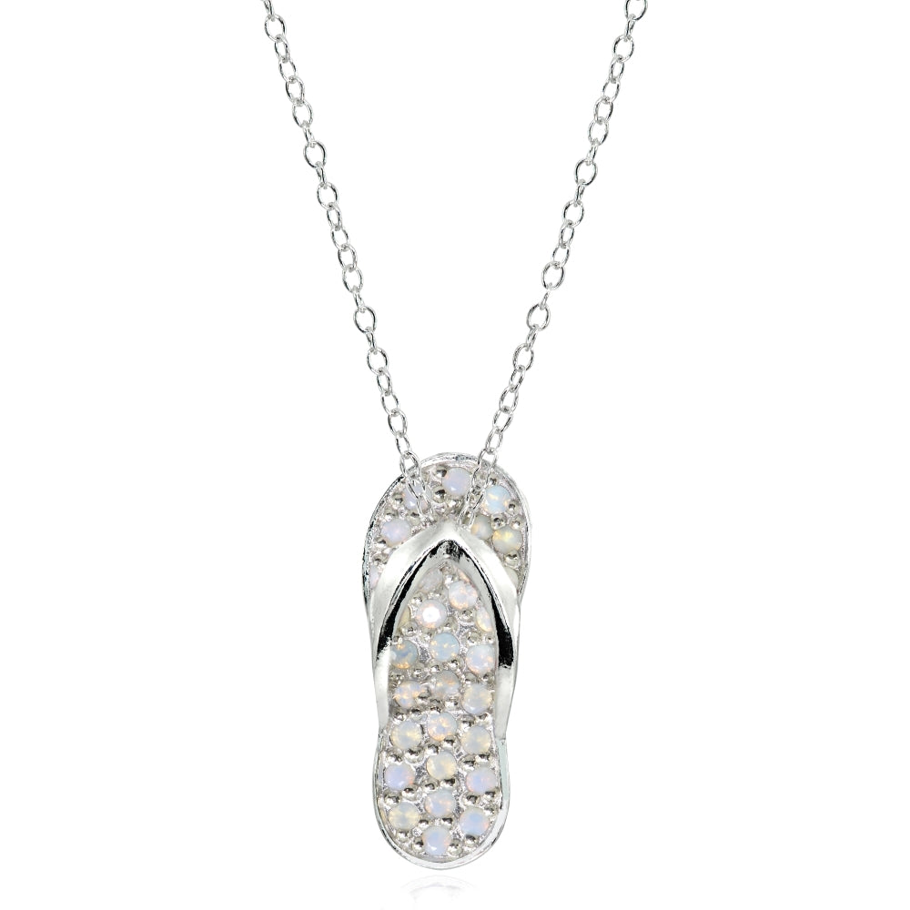 Sterling Silver Created Opal Flip-Flop Beach Sandal Necklace