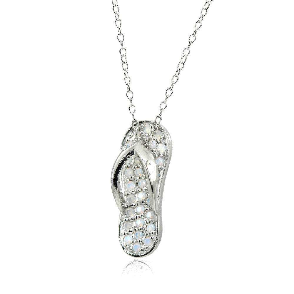 Sterling Silver Created Opal Flip-Flop Beach Sandal Necklace-2