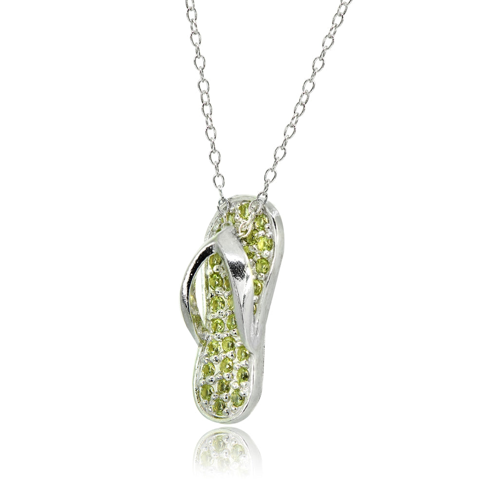 Sterling Silver Created Peridot Flip-Flop Beach Sandal Necklace-2