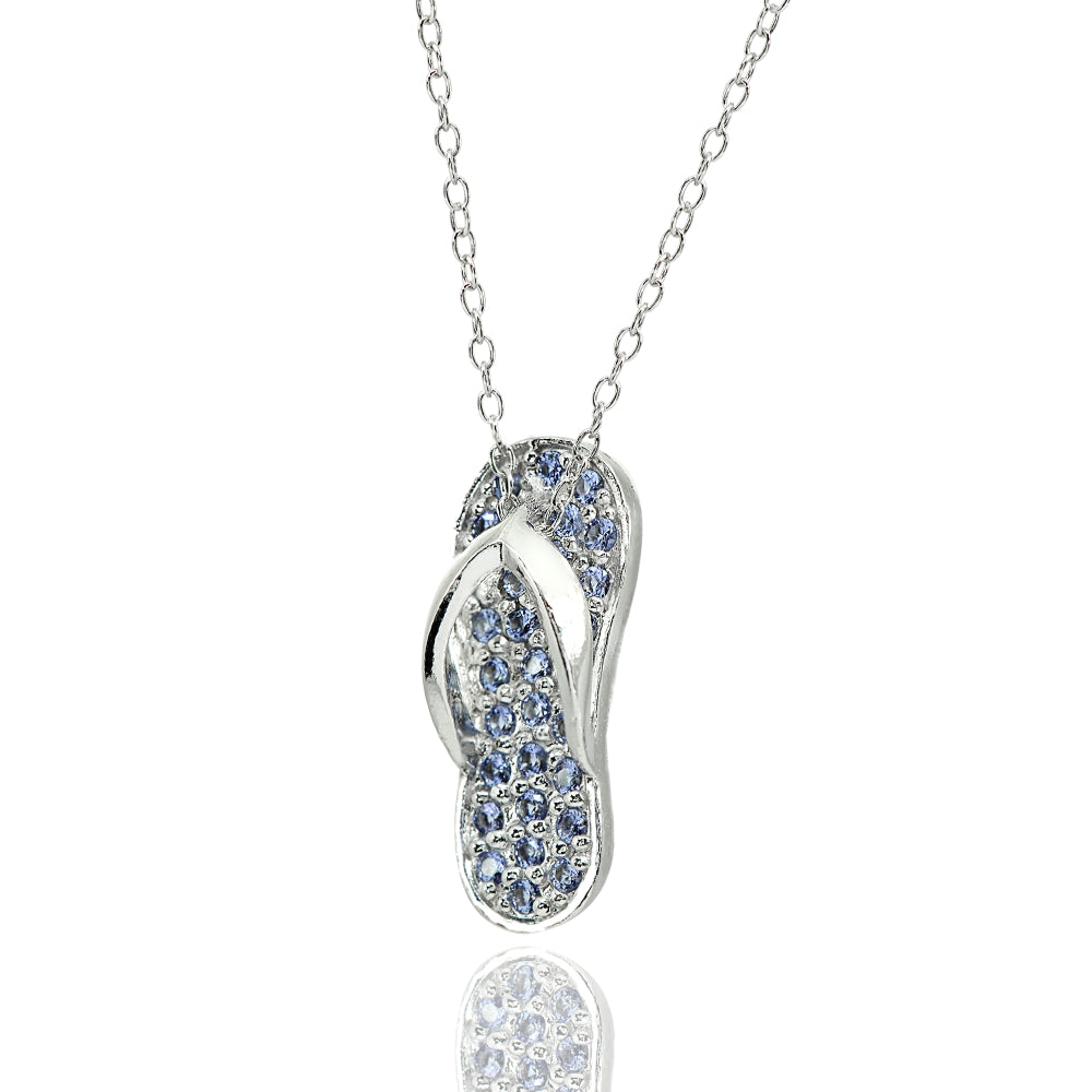 Sterling Silver Created Tanzanite Flip-Flop Beach Sandal Necklace-2