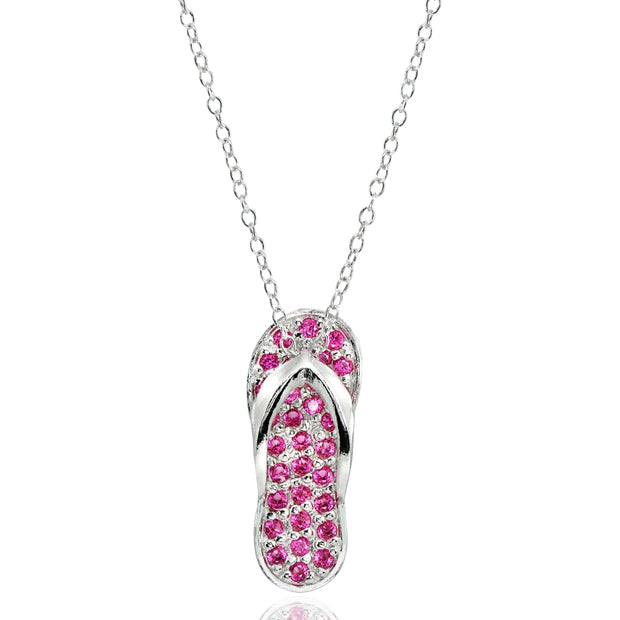 Sterling Silver Created Ruby Flip-Flop Beach Sandal Necklace