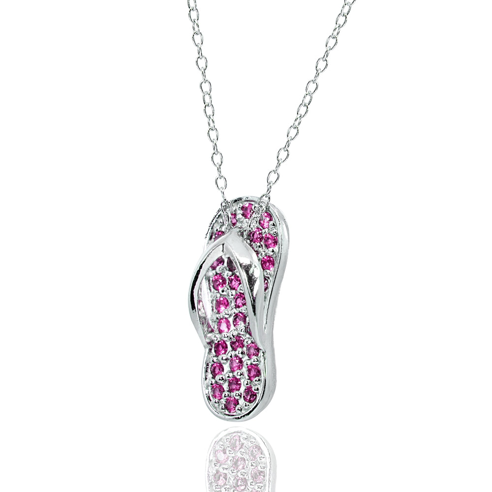 Sterling Silver Created Ruby Flip-Flop Beach Sandal Necklace-2