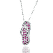Sterling Silver Created Ruby Flip-Flop Beach Sandal Necklace