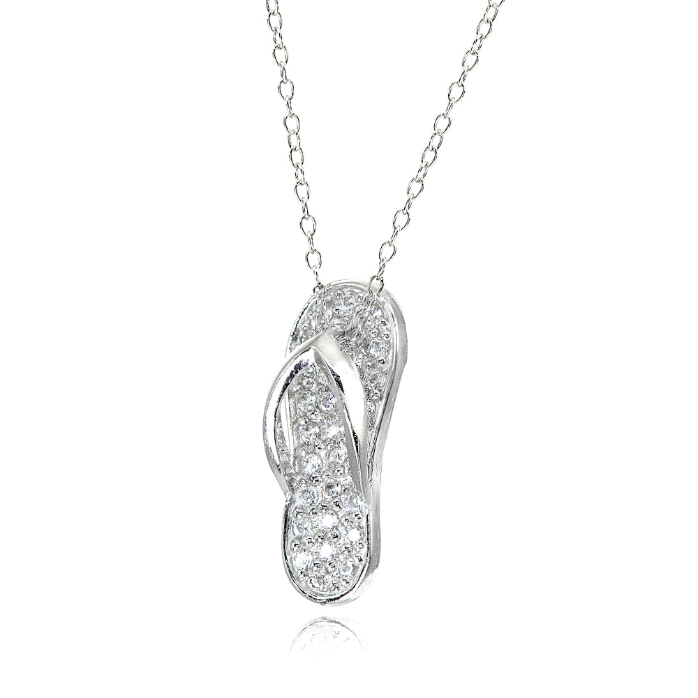 Sterling Silver Cubic Zirconia Flip-Flop Beach Sandal Necklace-2