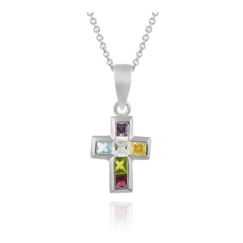 Sterling Silver Multi Color CZ Cross Pendant