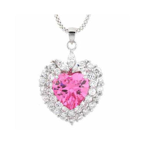 Sterling Silver Pink & Clear CZ Heart Pendant