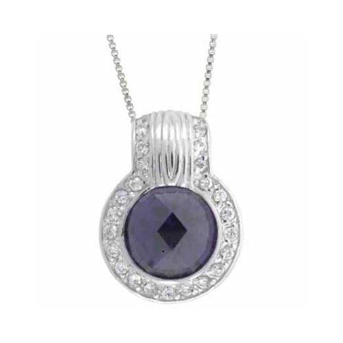 Sterling Silver Amethyst CZ & Clear CZ Round Pendant