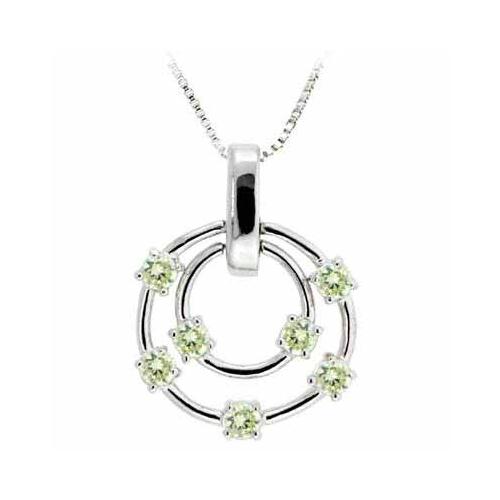 Sterling Silver Floating Light Green CZ Double Circle Pendant