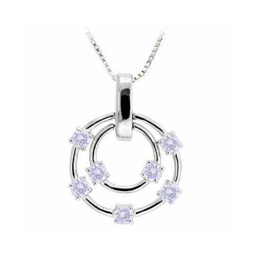 Sterling Silver Lavender CZ Floating Double Circle Pendant