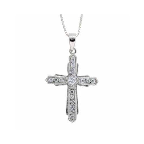 Sterling Silver CZ Filigree Cross Pendant
