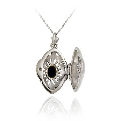 Sterling Silver Marcasite & Lapis Diamond Shaped Locket-2