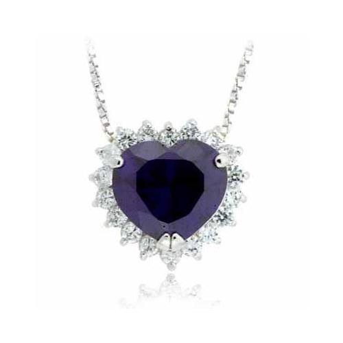 Sterling Silver Prong set Created Amethyst Cubic Zirconia Heart Pendant