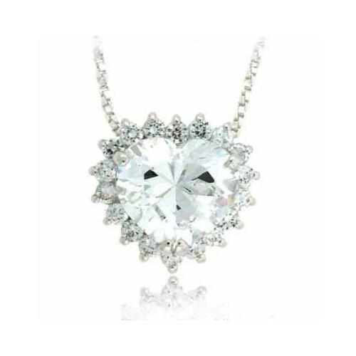Sterling Silver Prong set Created Diamond CZ Heart Pendant