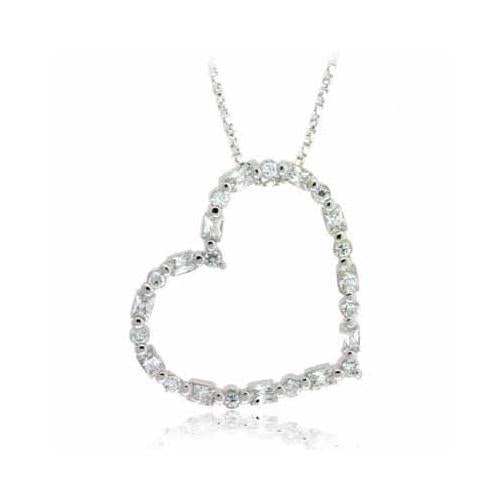 Sterling Silver Created Diamond CZ Bar Design Floating Heart Pendant