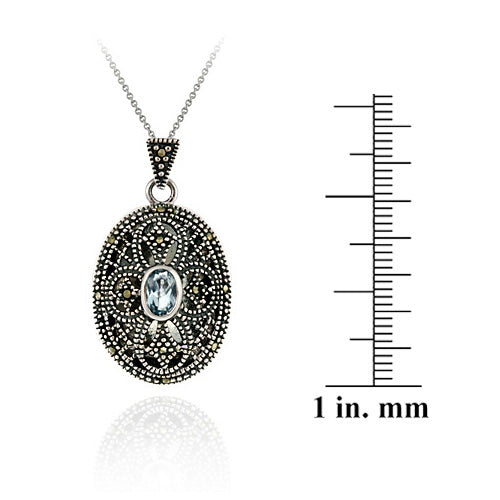 Sterling Silver Filigree Marcasite & Genuine Blue Topaz Cross Locket-4