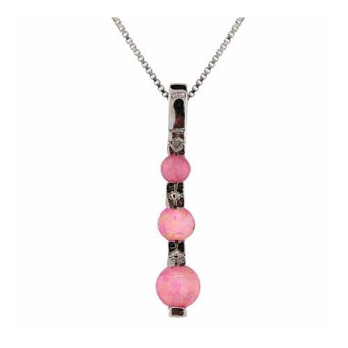 Sterling Silver Pink Opal and Diamond Accent Three Stone Pendant