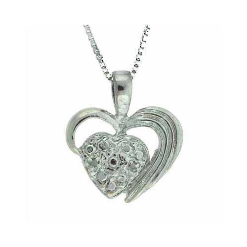 Sterling Silver Diamond Accent Heart within a Heart Pendant