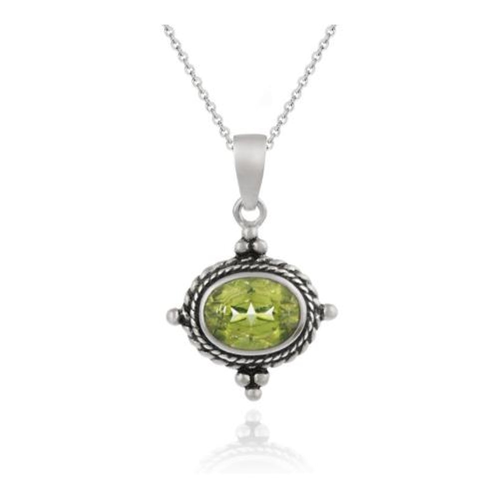 Sterling Silver Bali Pendant with Genuine Peridot Stone