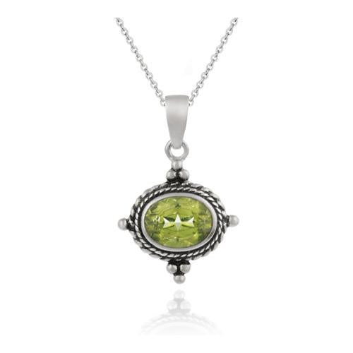 Sterling Silver Bali Pendant with Genuine Peridot Stone-2