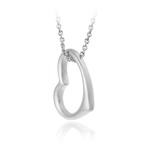 Designer Open Floating Heart Sleek Sterling Silver Pendant-2
