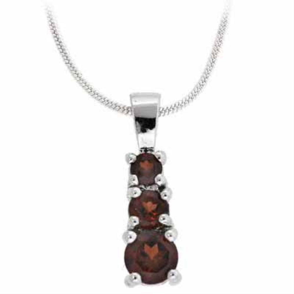 Sterling Silver Past Present and Future Genuine Garnet Pendant