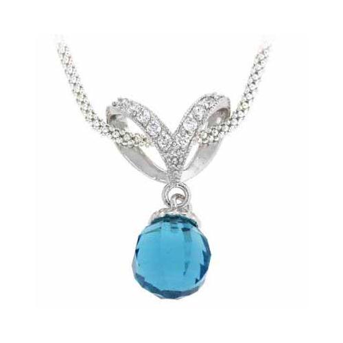 Sterling Silver Briolette Aquamarine CZ Ball Drop Pendant