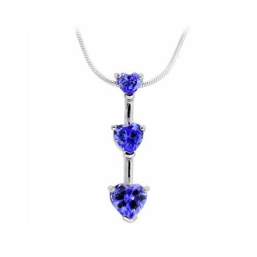 Sterling Silver Tanzanite CZ Three Heart Drop Pendant