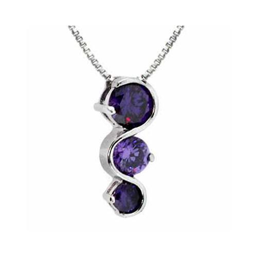 Sterling Silver Past Present and Future Created Amethyst Cubic Zirconia Pendant