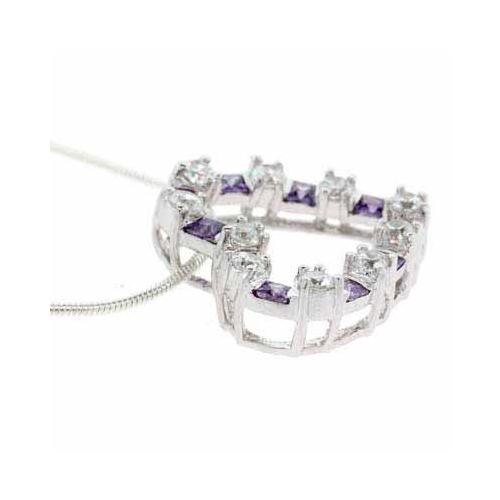 Sterling Silver Amethyst CZ & Clear CZ Floating Heart Pendant