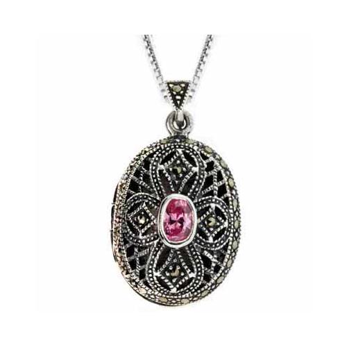 Sterling Silver Pink CZ & Marcasite Cross Vintage Pendant